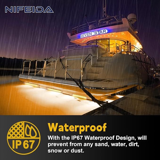 nifeida 8" Clear Lens 18LED Amber Yellow Utility Strip Light Bar Surface Mount for 12V Marine Boat RV Exterior Light Slim Line Pickup Truck Under Hood Lights Grill Marker Lights [Pack of 4]