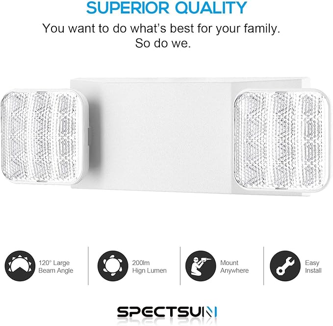 SPECTSUN 10 Pack LED Emergency EXIT Sign Lighting Combo- 120-277V Emergency Exit Lights for Home Power Failure-UL 924 Certified Commercial Emergency Light Fixtures,Ebulb Emergency Power