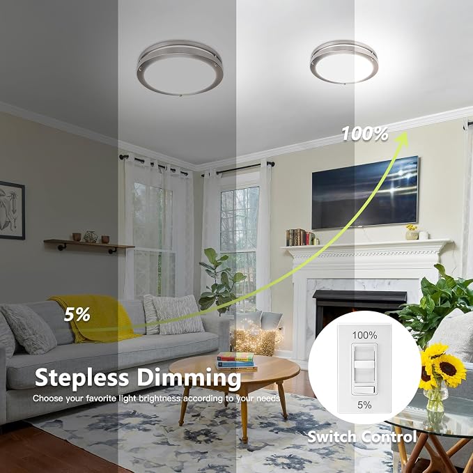 Flush Mount Ceiling Light - 4 Pack 13″‌ 36W 3000K/3500K/4000K/5000K/6000K Dimmable Led Ceiling Light Fixture for Kitchen Hallway Bedroom Bathroom (4, Brushed Nickel, 13)