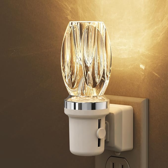 L LOHAS LED Night Light, Dimmable Night Lights Plug into Wall, Light Sensor | Automatic Nightlights Plug in, 3000K LED Nightlight, Crystal Acrylic Decorative, Hallway Bedroom Bathroom[White Base,1 Pack]