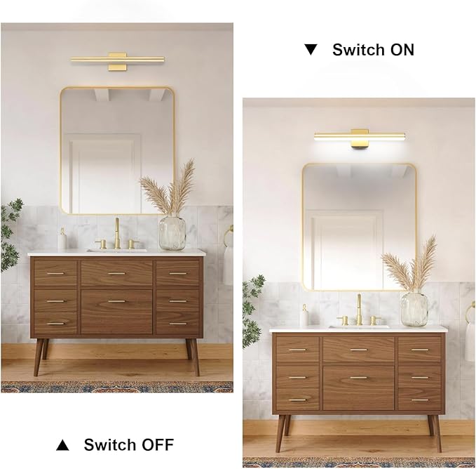 SineRise 24-Inch LED Modern Bathroom Vanity Light Bar, Gold Modern Acrylic Bathroom Wall Lighting Fixtures Over Mirror (Cool White 6000K)