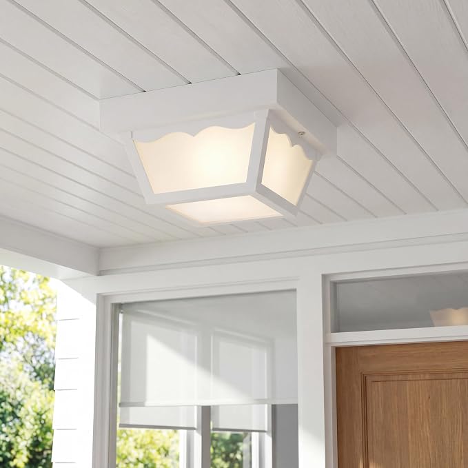 Progress Lighting 1-Light Indoor and Outdoor Flush Mount Ceiling Light, Interior and Exterior Ceiling-Mount Light Fixture for Porch Light, Patios, Garages, Hallways, Non-Metal, 8-1/4" by 4-3/4", White