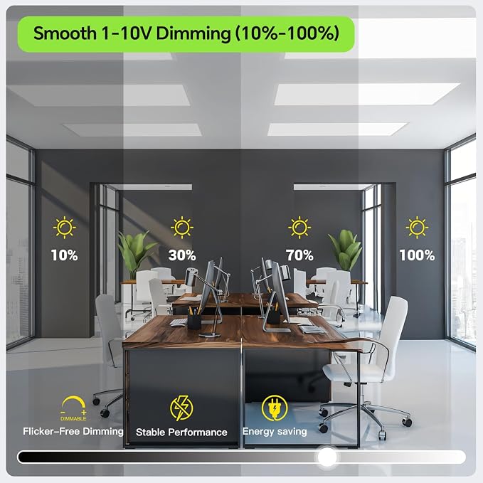 4 Pack 2x4 LED Flat Panel Light 50/40/35/30/25W 6500lm Adjustable, 0-10V Dimmable LED Flush Mount Ceiling Light Fixtures, 2.7K/3K/3.5K/4K/5K Selectable for Office Kitchen Garage - ETL Listed