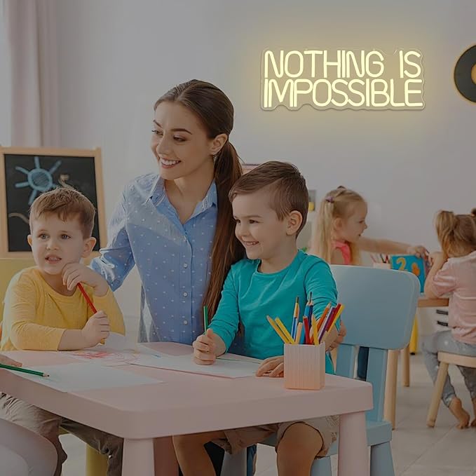 Nothing Is Impossible Neon Sign Classroom Neon Light for School Office Gym LED Neon Lights Motivational LED Wall Art for Classroom Inspirational Light Up Club Sign School Birthday Christmas Gift