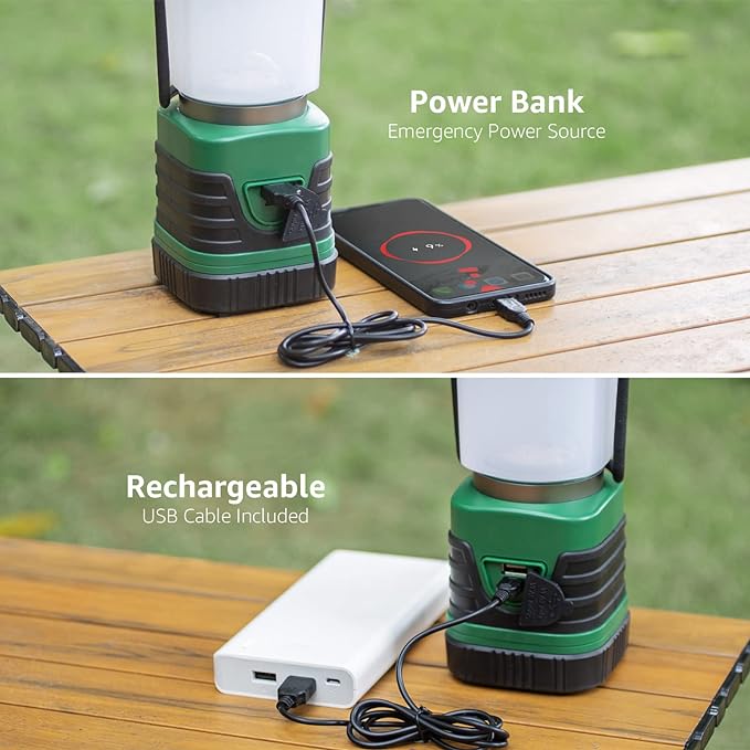 Lepro 1000LM LED Camping Lantern Rechargeable, 4400mAh Green Tent Light with 4 Light Modes, Waterproof Lantern Flashlight for Hurricane Emergency, Camping Essentials, USB Cable Included | Camping Essentials, Waterproof Lantern Flashlight for Camping, E...