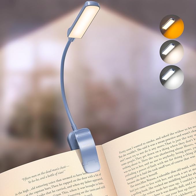 Glocusent 13 LED Book Lights for Reading at Night, Gifts for Book Lovers | Rechargeable Eye-Caring 3 Amber Colors Stepless Dimming, Travel Clip-on Lamp, Christmas Stocking Stuffer Reader Men Women Kid