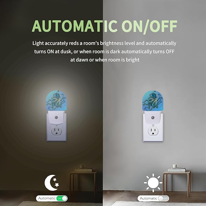 Blue Octopus Night Light, Night Light Plug into Wall with Dusk to Dawn Sensor, LED Lamp Energy Saving Lights for Men Women Boys Girls,Lamp for Bedroom Bathroom Hallway