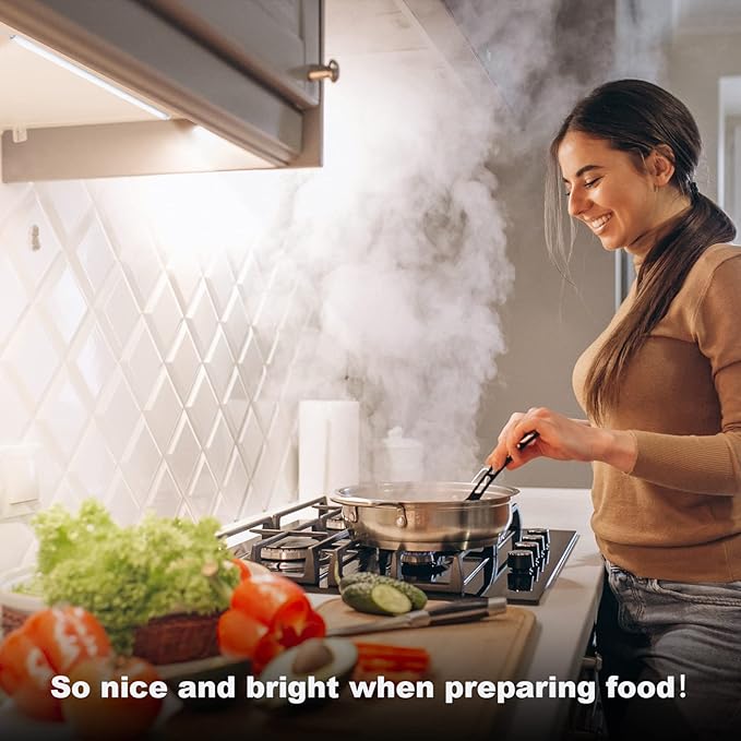 Under Cabinet Lights Plug-in Cold White 6000K, Dimmable LED Under Cabinet Lighting, 4pcs 12 Inch Under Counter Lights for Kitchen with Memory Function, LED Light Bar for Closet, Pantry, Workbench