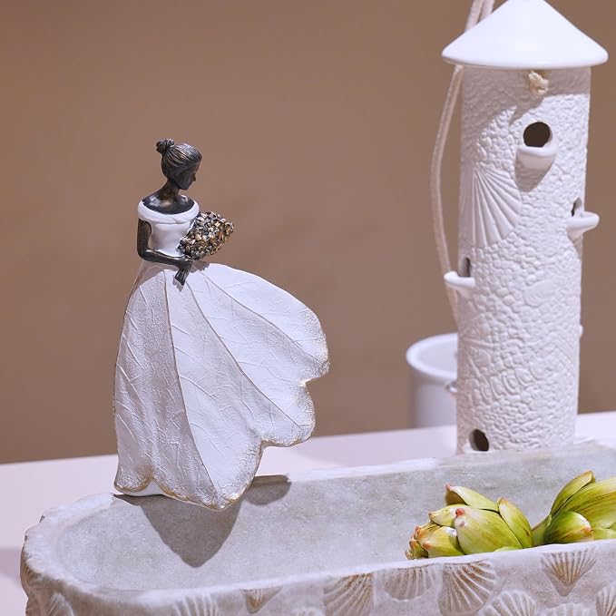 Guichifun Fairy Statue, White, 5 x 3 x 7.5 Inch | Leaf Angel Girls, Resin, Outside or Inside, Rustic Garden Grave Decorations, Cemetery Figurines Gift