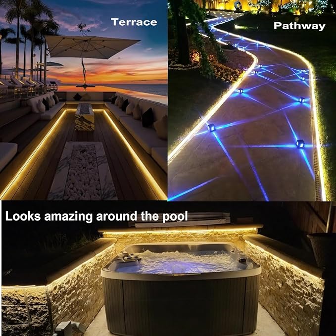 ‌50FT LED Rope Light Warm White Waterproof Outdoor/Indoor Flexible String Lights for Patio Decoration, Garage, Bedroom, Party, Holiday Plug-in bright led strip ETL Certified amazing beautiful lighting