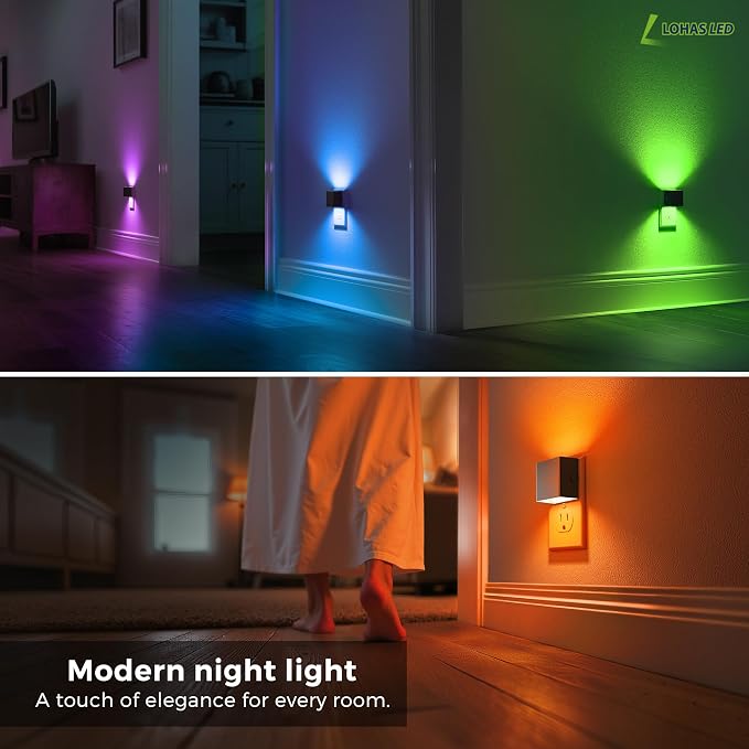 L LOHAS LED Night Light,Night Lights Plug into Wall,[2-Pack] | Dimmable Night Light with Light Sensor,RGB Color Changing,Nightlight for Bathroom Hallway Kitchen