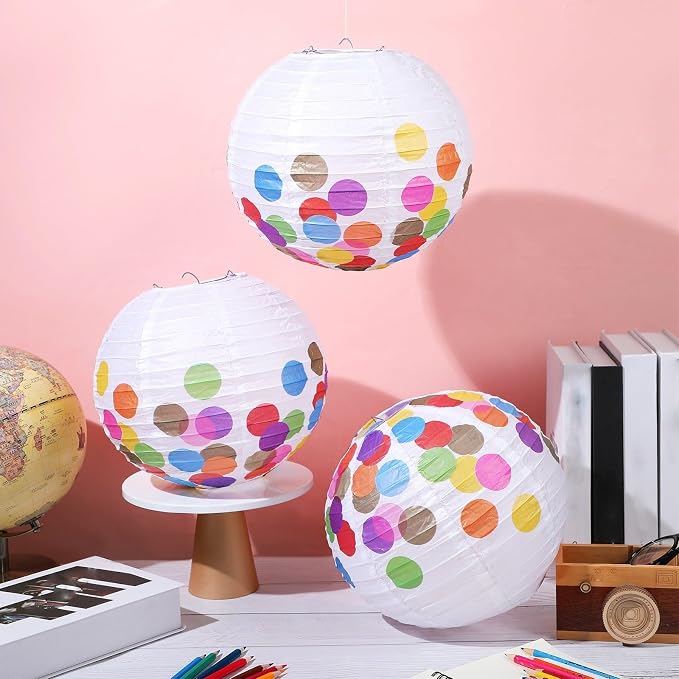 12 Pcs 10 Inch Hanging Paper Lanterns Party Decorations Pastel Classroom Decor for Birthday Back to School Party Decoration for Classrooms Wedding Birthday Ceilings(Classic Color,Dots)