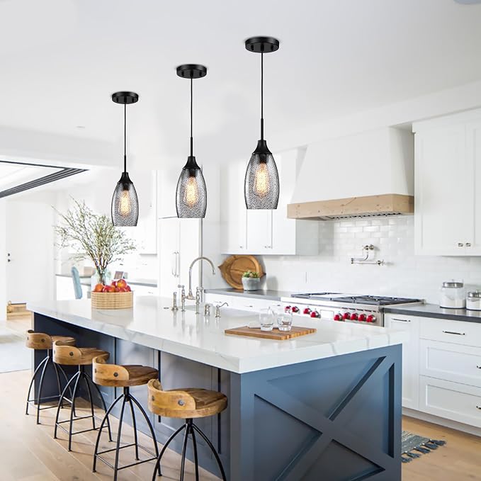 Viinew Mini Glass Pendant Light,1-Pack Black Seeded Glass Pendant Light | Handblown Grey Seeded Art Oval Glass Shade Adjustable Cord Lamp Ceiling Pendant Light Fixture for Kitchen,Dining,Bedroom