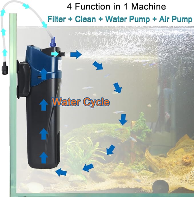 COOSPIDER Aquarium Filter with 5W U-V Light JUP-02 132GPH for 20-60 Gallon | Submersible Fish Tank Filter with 5W Water Pump for Green Clean, Turtle Tank, Oxygen Supply, Deodorization, Water Cycle