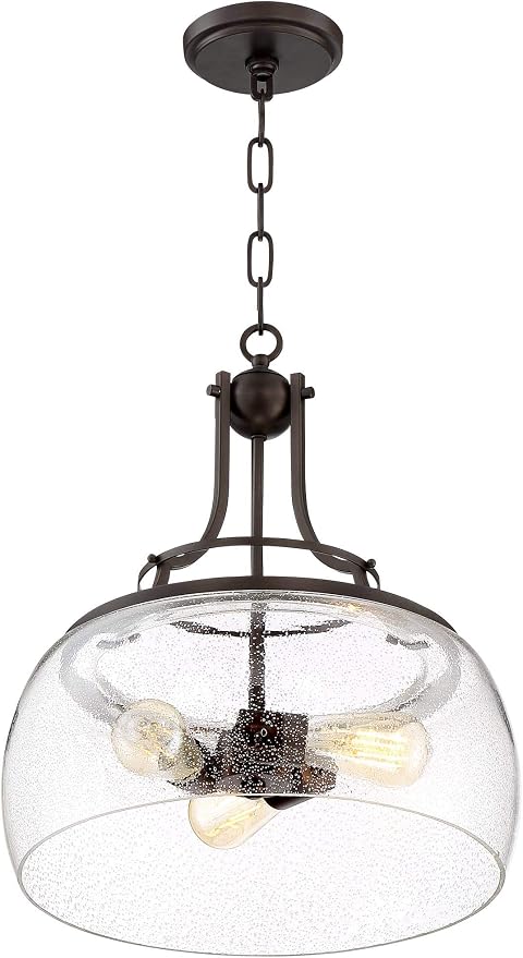 Charleston 16" Wide Painted Bronze 3-Light LED Pendant Light Light Fixture | Iron Chandelier Rustic Farmhouse Clear Glass Shade Dining Room House Foyer Entryway Kitchen Bedroom Living Ceilings