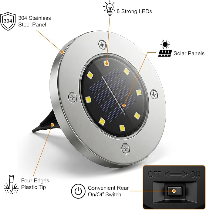 OULONGER 4.6inch Solar Ground Lights 10Packs, Garden Solar Outdoor Waterproof Pathway Bright In-Ground Landscape Lights for Patio, Lawn, Yard, Driveway, Step and Walkway(Warm Light)