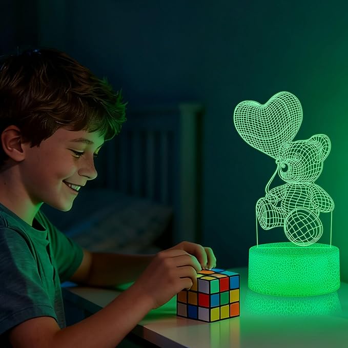 Balloon House 3D Night Light with Remote - 3 in 1 Up Theme Acrylic Panels (House, Bear, Love), 16 RGB Colors 4 Modes, USB/Battery(Not Included), Valentines Gift for Girl, Kids Room Decor ﻿