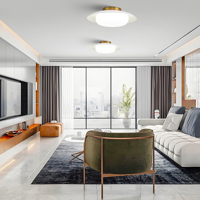 Modern LED Semi Flush Mount Ceiling Light Fixture,Round Matte White and Gold Close to Ceiling Lamp Flushmount Lighting Fixtures for Kitchen Master Bedroom Living Room Entryway,5000K,15.74 inch