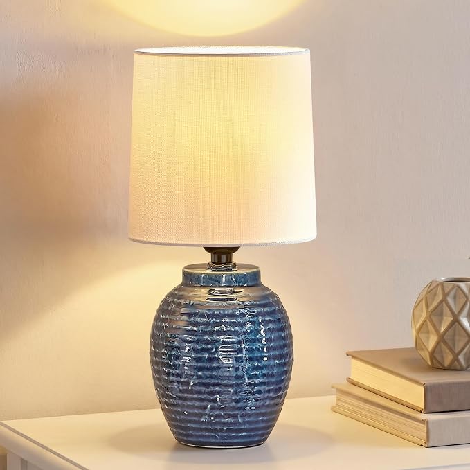 EJIAXIN Small Bedside Lamps -13.75" Farmhouse Table Lamps - Classic Ceramic Table Lamp for Bedroom, Living Room, Nightstand, Office, Side Desk Lamp, End Table