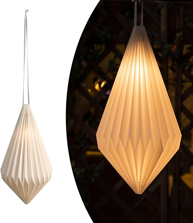 Battery Operated Outdoor Paper Lantern for Patio & Garden — Waterproof Hanging Decorative Light with Remote Timer, Foldable Paper Lantern with String for Backyard, Porch Decor