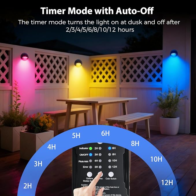 RGB Low Voltage LED Deck Lights Kit with Transformer Timer and Photocell Sensor, IP67 Waterproof Low Voltage Landscape Lighting, Step Lights for Outdoor Walkway Stair Post Railing (8 Pack)