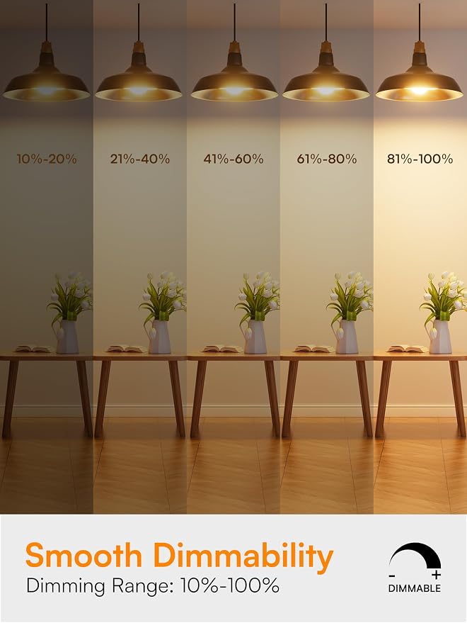 TJOY A19 Dimmable LED Light Bulb, 60 Watt Eq, Warm Soft White 2700K, E26 | 800 Lumens Standard Base, Energy Saving Lightbulbs, Efficient 9W, 120V, 15,000 Hour Lifetime, 4 Pack