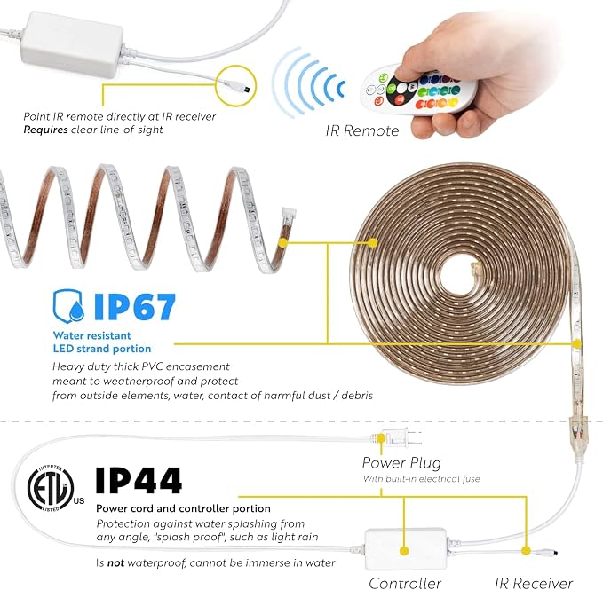 LED Flat Strip Rope Lights 150 ft Waterproof Color Changing for Outdoor & Indoor Use - Flexible Dimmable Lighting with 2 Remote Controller 16 Colors & Multi Modes