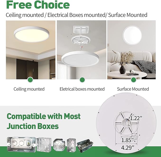 6PK 12 Inch LED Flush Mount Ceiling Light, 24W, 2520LM, 3000K/4000K/6000K CCT Selectable, Round Flat Panel Light Low Profile Ceiling Light Fitures for Hallway, Kitchen, Bedroom, Laundry Room