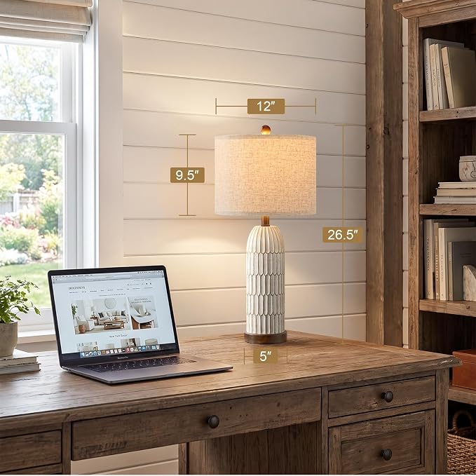 26" Bedside Table Lamps Set of 2, Farmhouse Lamp with USB,Dark Brown | Vintage Nightstand Lamp for Bedroom, Retro Design, Home decor for living Room, Nursery, Home Office, End Side table, Hallway