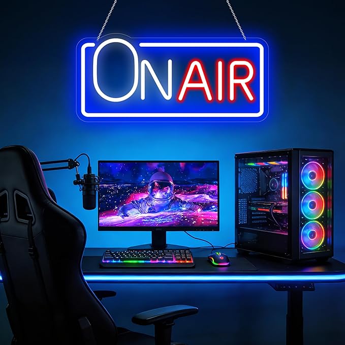 On Air LED Neon Sign, USB Powered Dimmable Decor Light for Music Recording Studio, Podcast Background, Bar Pub Club Garage, Home Party & Wall Decor, Perfect LED Gift (16.1" x 7.4")