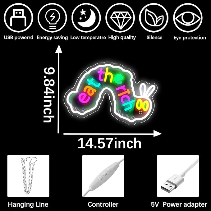 Funny Cartoon Quote Neon Sign Wall Decor for Man Cave Bar Bedroom | USB powered dimmable cute caterpillar cartoon print funny wall decor perfect for bedroom,children room and party decoration