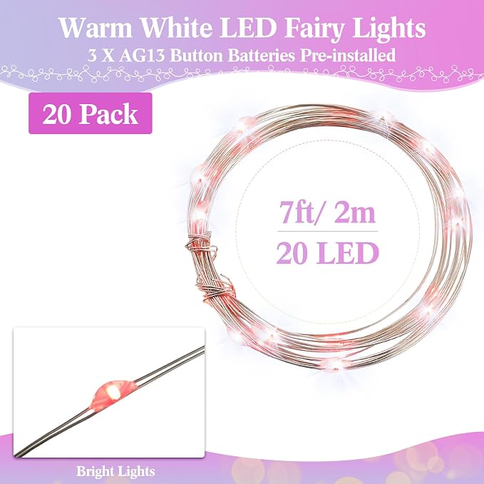 20 Pack LED Fairy Lights Colored Battery Operated String 3 Speed Modes 7 ft 20 LED Starry Wedding Decoration Waterproof Wire Twinkle Light for DIY Jar Bedroom Party Supplies (Colorful Color)