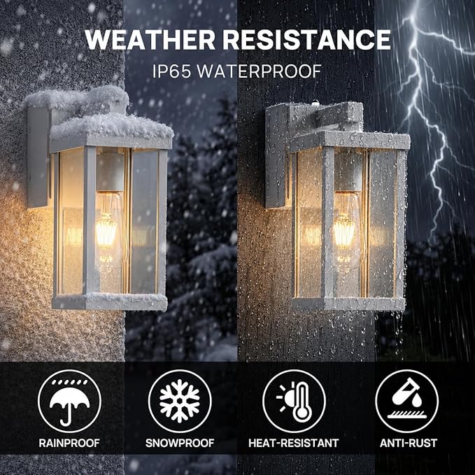 Porch Lights with GFCI Outlets Dusk to Dawn Outdoor Wall Lights Waterproof Exterior Lighting Fixtures Modern Outside Lights Wall Mount for House Patio Garage,White,11.8''H,1PC