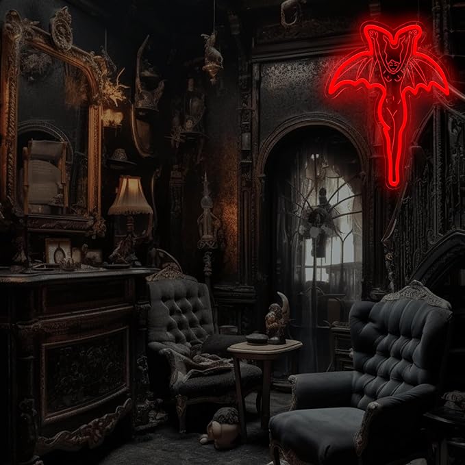 Devil Neon Sign – Vampire Neon Sign for Spooky Halloween Gothic Decor, LED Wall Light for Party & Home Decoration12.8 * 16.4 Inch