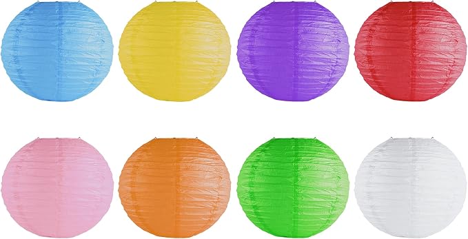 Super Z Outlet 8" Colorful Assorted Chinese/Japanese Hanging Paper Lanterns Metal Frame for Home Lamps, Party, Event Decoration (8 Pack)