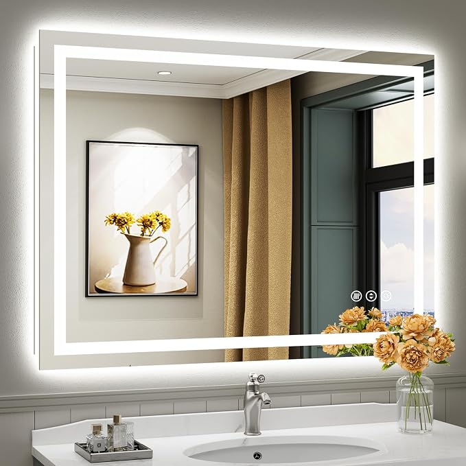 48x36 Inch LED Bathroom Mirror with Lights, Backlit & Front Lit | Anti-fog, 3 Color Dimmable, Memory Function, HD Reflection Tempered Glass, ETL Listed, IP54 Waterproof