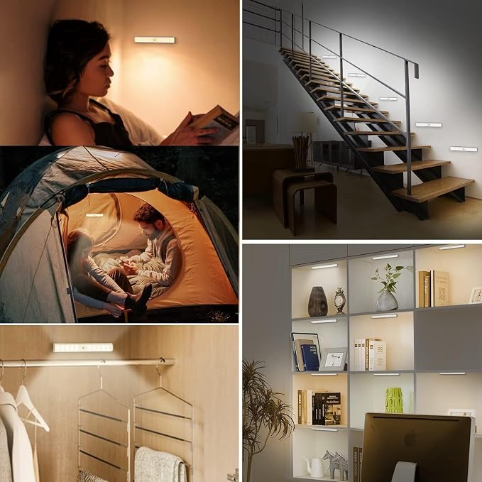 Under Cabinet Light Wireless with Remote, 15 Color RGB Magnetic Led Light Bar, 48-LED Rechargeable Closet Lights, 3 Timer & 4 Modes, LED Under Lighting for Kitchen, Pantry, Bedroom, Stairs (4 Pack)