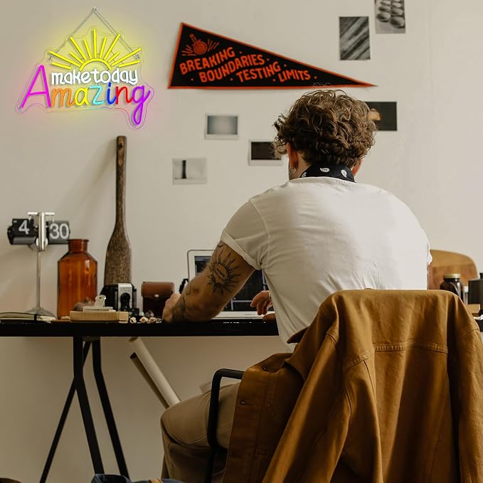 Horseneon Make Today Amazing Neon Sign Colorful Sun LED Light Neon Signs Wall Decor for Classroom, Library, Study Room & Bedroom, USB-Powered with Adjustable Brightness