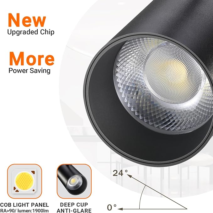 20W LED H Track Lighting Heads, 3-Color, Black, Pack of 8 | Dimmable, 3000K 4000K 6000K Adjustable, CRI90+ 1900lm 24° Beam H Track Lighting Fixtures Ceiling for Kitchen, Living Room