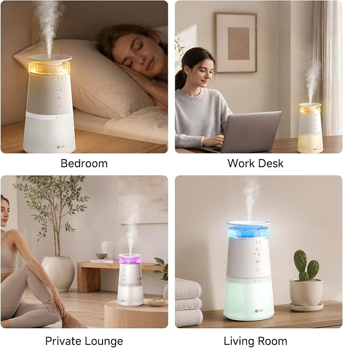 NIMIN Motion Activated Essential Oil Diffuser, Smart Wireless Scent Air Machine with 280ml Jumbo Capacity, 30dB Quiet Waterless Diffusers for Home, Bedroom, Bathroom, 4-Color Ambient Light