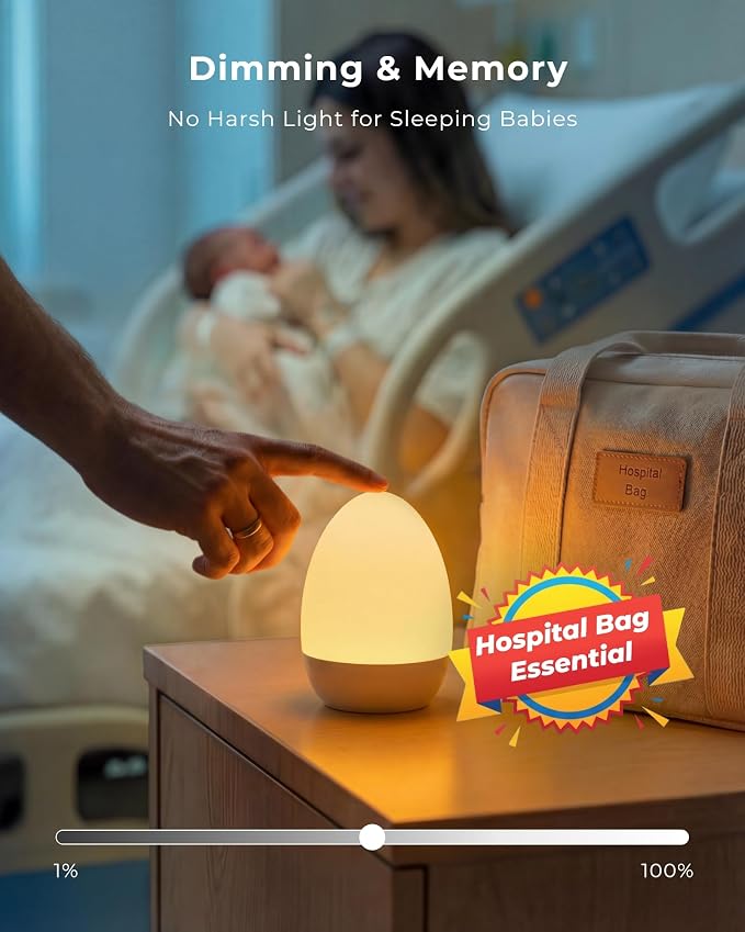 Egg Light for Nursery, Eye-Caring Touch Control Rechargeable Baby Night Light with 17 Color Modes, Dimmable Night Feeding Egg Light for New Parents & Kids Bedroom