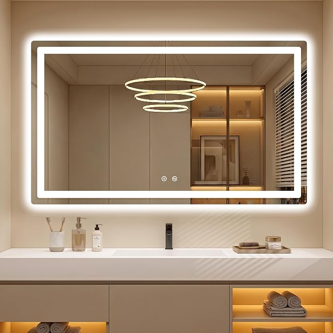 LED Bathroom Mirror with Lights, 30 x 50 Lighted Vanity Wall Mirror | Backlit and Frontlit, Anti-Fog, Dimmable 3 Colors, Shatter-Proof Tempered Glass, Memory Function, Plug-in/Hardwired