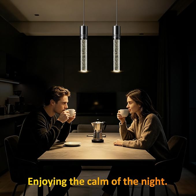 Black Pendant Lights Kitchen Island, Crystal Bubble Pendant Lights, Adjustable Modern Pendant Light Fixtures for Dining Living Room Bedroom 3 Pack