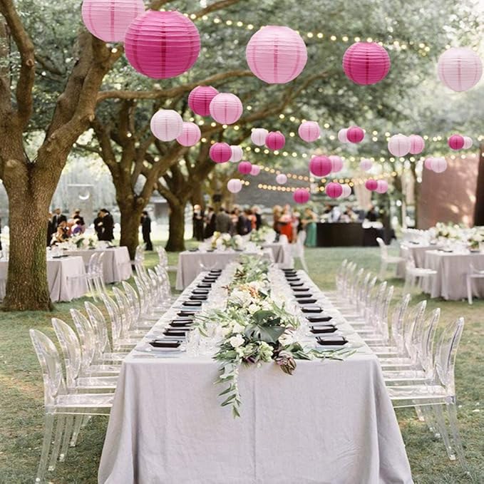 Pink Round Chinese Paper Lanterns Decorative, 15pcs Hanging Paper Lanterns for Birthday Party Valentines Day Bridal Shower Baby Shower Wedding & Girls Party Decorations Light Pink/Pink/Hot Pink