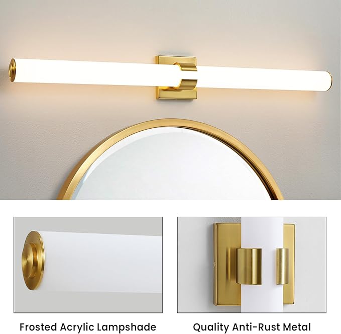 Bathroom Light Fixtures - 39 Inch Gold Bathroom Lights Over Mirror LED Vanity Light with Acrylic Shade, 36W Modern Vanity Lighting Fixtures for Mirror Living Room Gallery 3000K