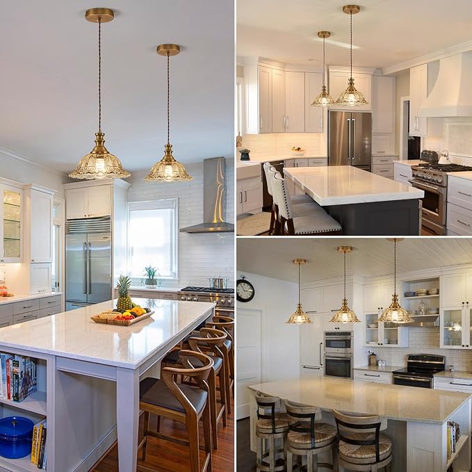 HDDFL Glass Pendant Lights Modern Pendant Lighting Fixtures Hanging Lamp for Kitchen Island Bedroom Dining Room Coffee Shop Hallway Amber and Brass