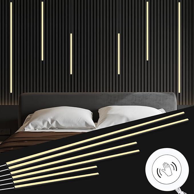 LED Recessed Lighting Kit,6 Pack Self-Adhesive LED Light Bar, Warm White 3000K, with Touching Switch, for Wood Slat Wall Panels,Indoor Wall,Home Decor. Black Channel,2Pcs*(16In+24In+40In)