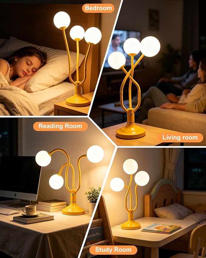 Globe Yellow Table Lamp Dimmable Magic DIY Arms G9 Bulbs Included | Vintage Ambient Night Light Modern Nightstand Desk Lamp Warmwhite Kids Bedside Lamps for Living Room Bedroom Nursery Gift