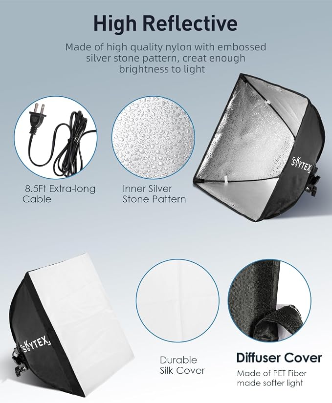 Softbox Lighting Kit 16x16in Soft Box 2Pack Upgrade 135W 2700-6400K 100V-240V E27 LEDBulb Continuous Photography Lighting,Photo Studio Light Equipment for Camera Shooting Video Recording