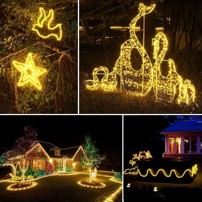 164 FT 1000 LED Rope Lights Solar Powered Waterproof String Lights 8 Modes Outdoor Tube Light Copper Wire Fairy Lights for Christmas Garden Fence Yard Party Pool Wedding Decor (1000 LED Yellow)